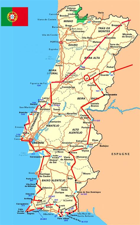 Carte du Portugal détaillée à imprimer 